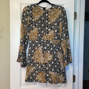 A.L.C. Black & Gold Bell Sleeve Mini Dress